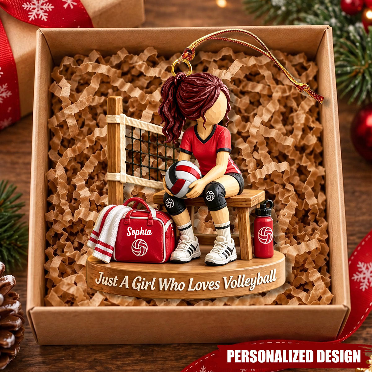 Personalized Volleyball Girl Christmas Ornament - Custom Name Acrylic Christmas Tree Decor