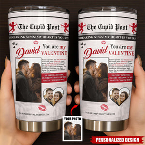 Personalized "The Cupid Post" Newspaper Valentine Tumbler — Custom Photo & Name