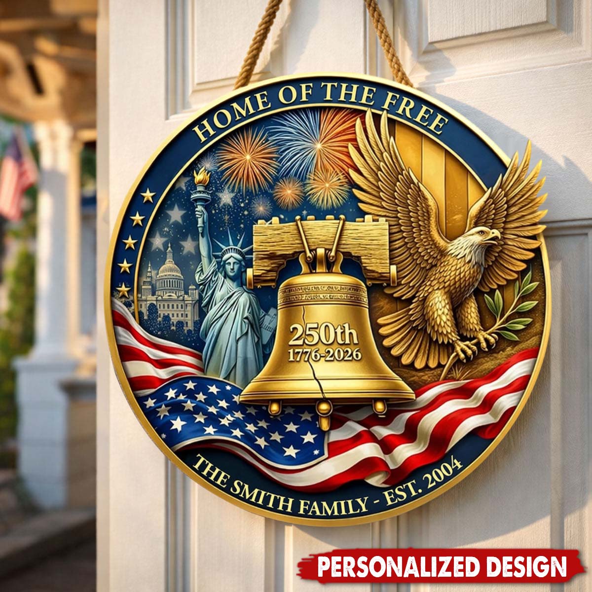 Personalized 250th America Anniversary Wooden Door Sign - Custom Family Gift