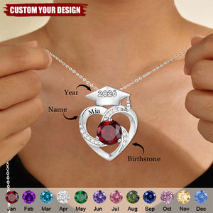 Personalized Graduation Cap Birthstone Necklace,Class of 2026