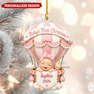 Personalized Baby’s First Christmas Hot Air Balloon Acrylic Ornament- Custom Baby Name & Year