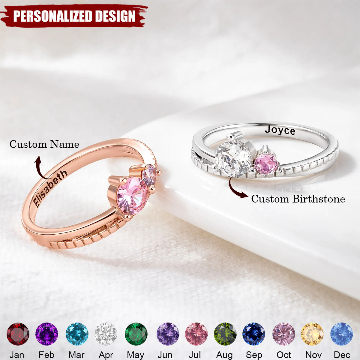Personalized Birthstone & Name Ring — Perfect Anniversary or Valentine’s Gift