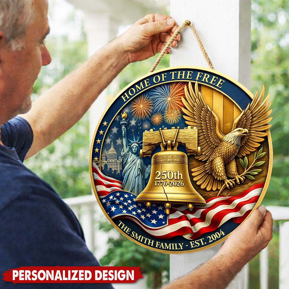 Personalized 250th America Anniversary Wooden Door Sign - Custom Family Gift