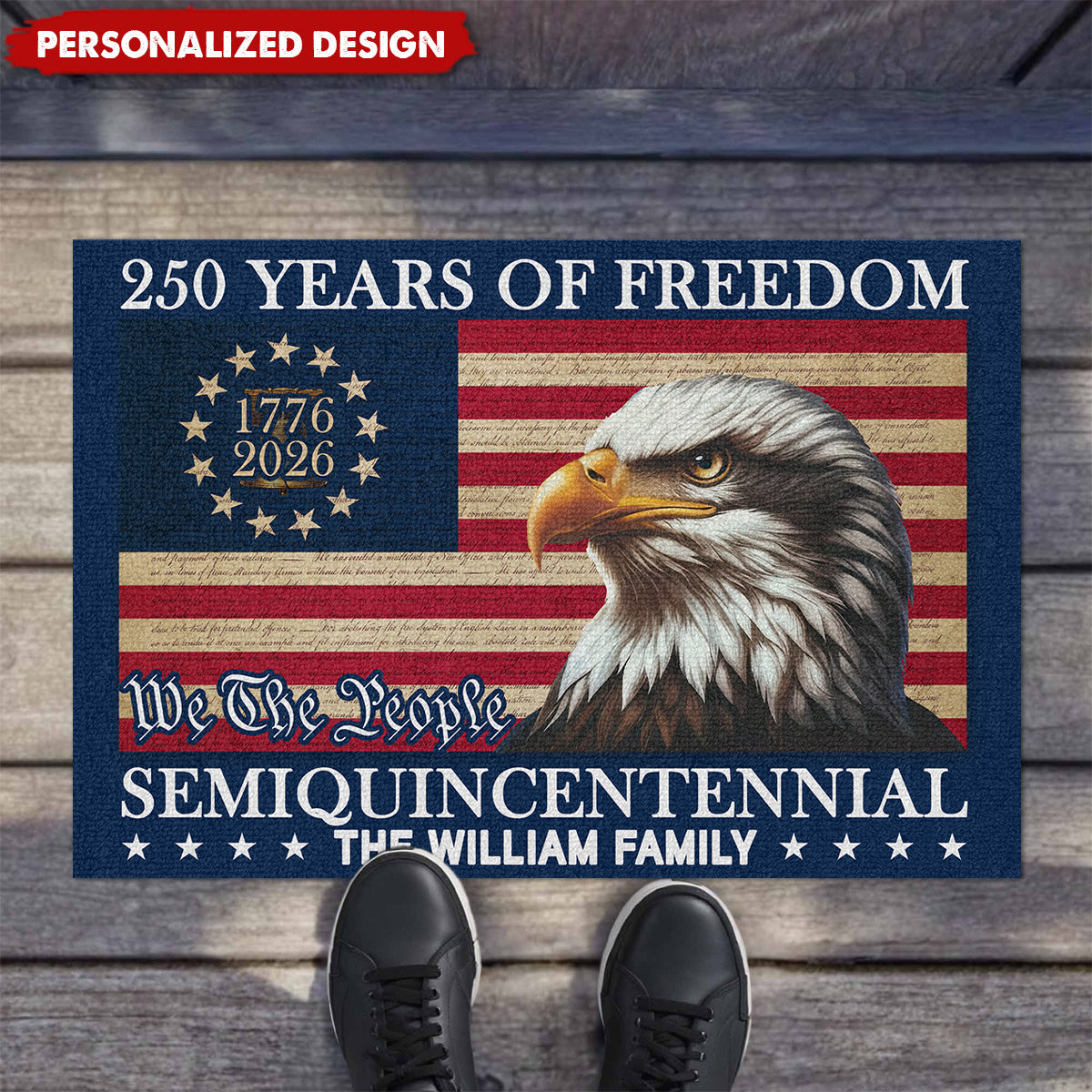 Personalized Patriotic Family Doormat —  American 250th Anniversary Gift