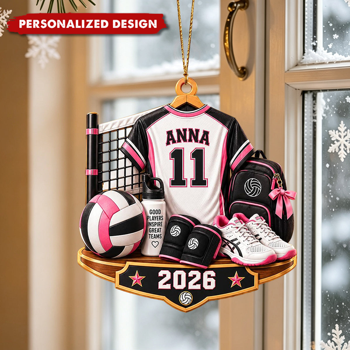 Personalized Volleyball Jersey Acrylic Christmas Ornament - Custom Name & Number Sports Keepsake