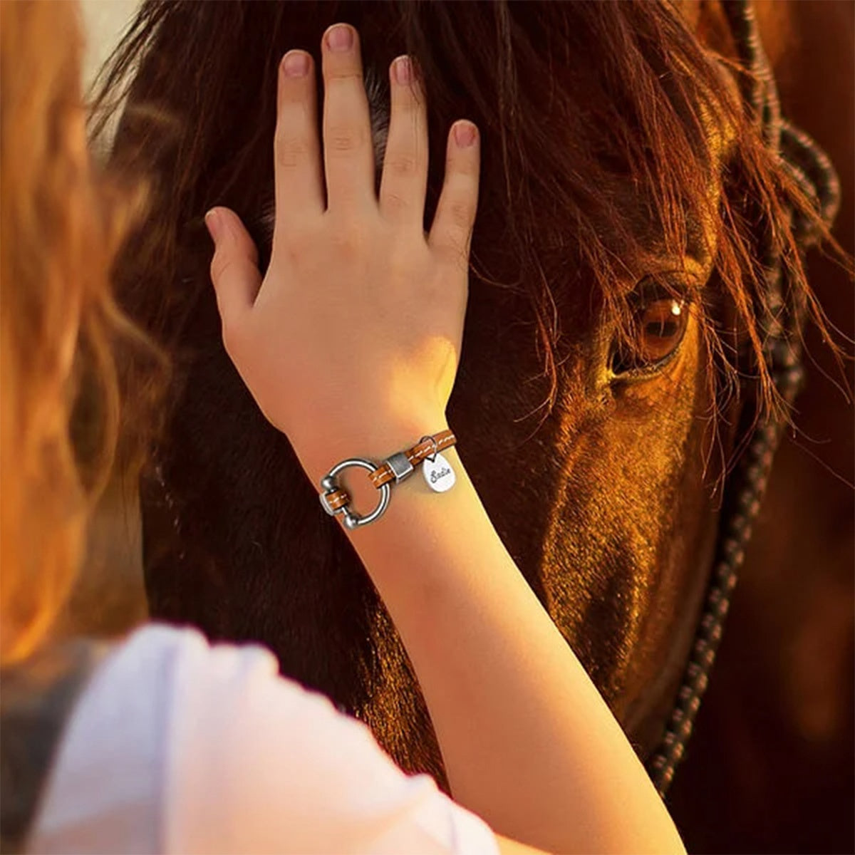 Personalized Equestrian Horsebit Leather Magnetic Bracelet with Name