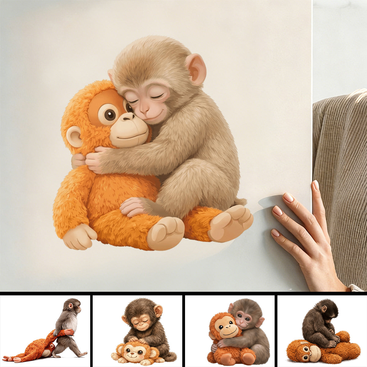 Baby Monkey Hugging Plush Sticker -  Gift for Family & Kids