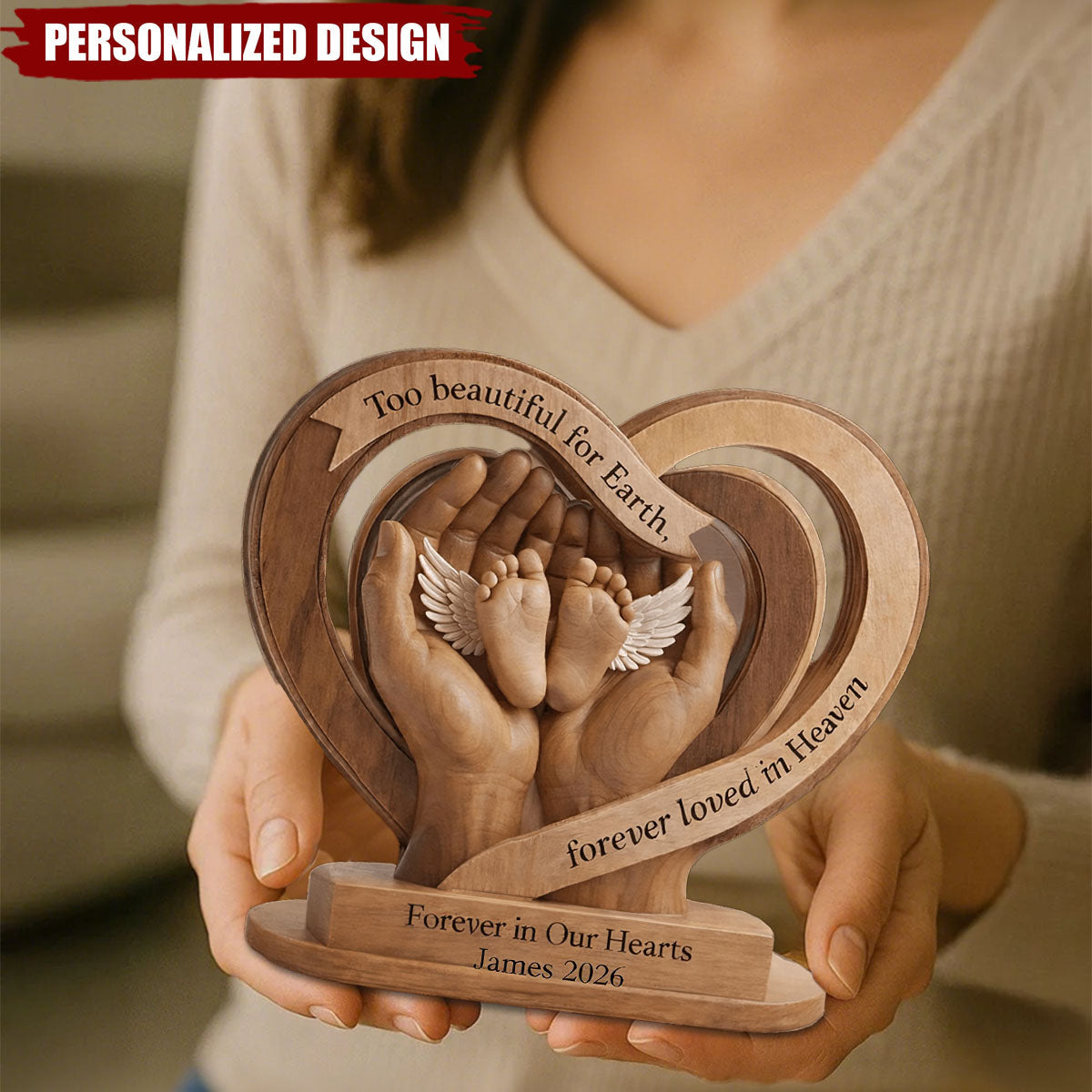Personalized Baby Memorial Heart Wooden Plaque - Infant Loss Remembrance Keepsake