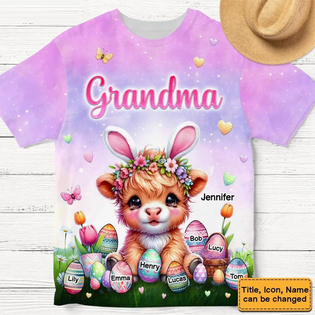 Personalized Grandma Easter Eggs Custom Grandkid Names All-over Print T Shirt