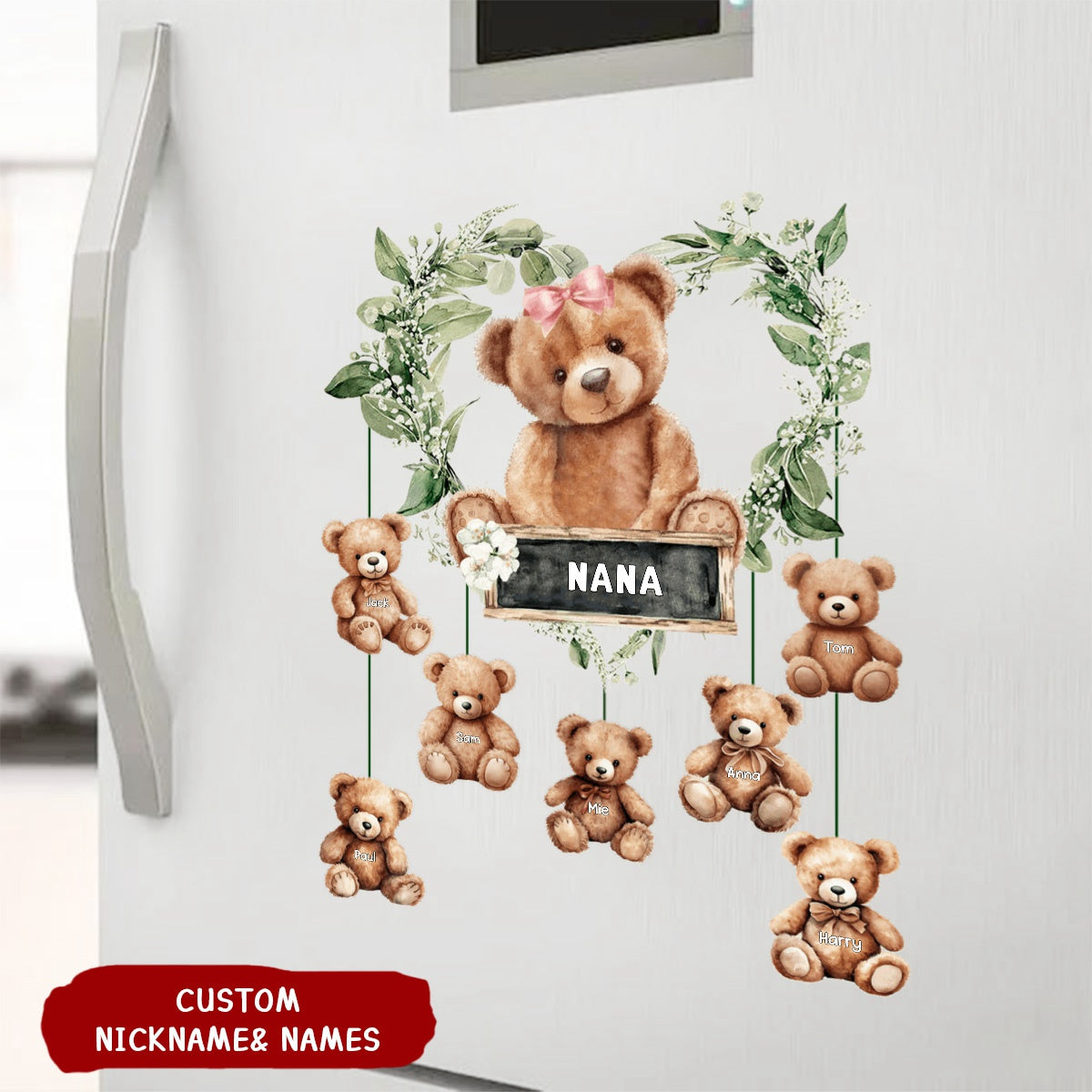 Grandma/ mama Bear Heart Wreath Personalized Decal