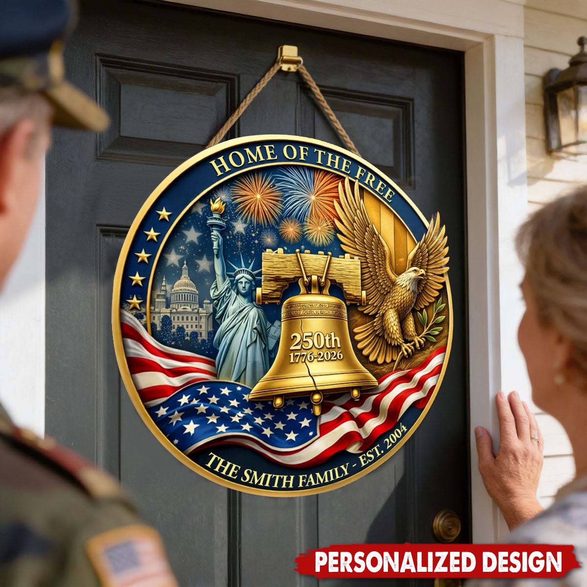 Personalized 250th America Anniversary Wooden Door Sign - Custom Family Gift