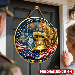 Personalized 250th America Anniversary Wooden Door Sign - Custom Family Gift