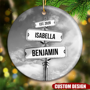 2024 New Release - Couple Name Vintage Street Sign - Personalized Ceramic Ornament