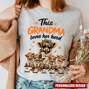 Personalized This Grandma Loves Her Herd - Highland Cow T-Shirt