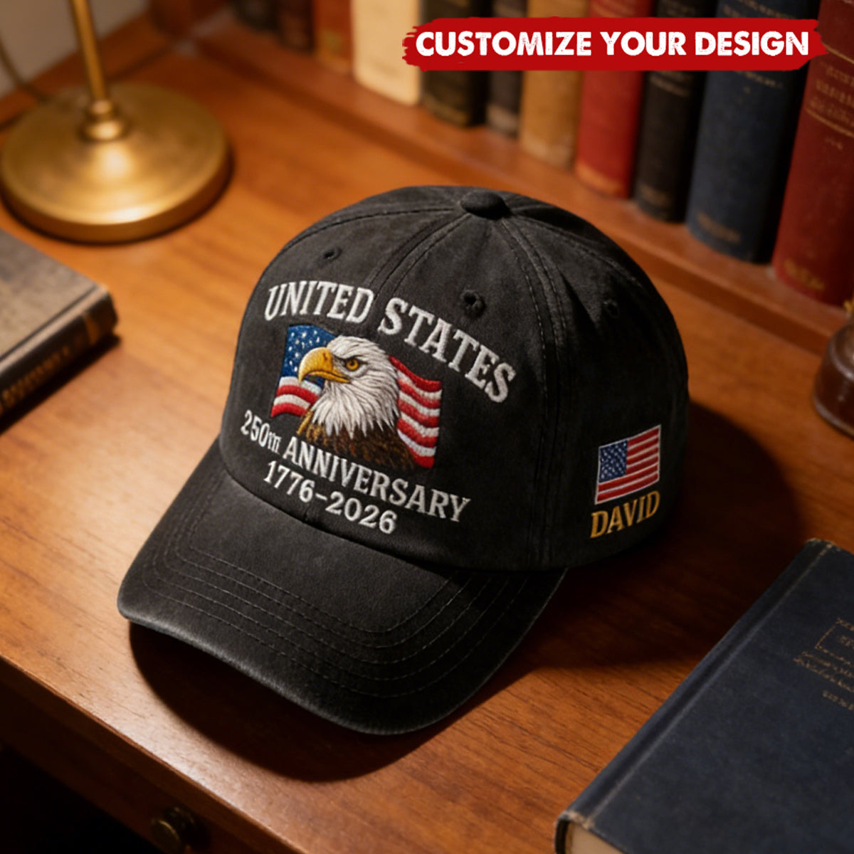 Custom Name USA 250th Anniversary 1776–2026 Eagle Embroidered Cap