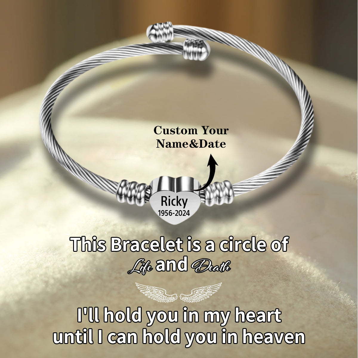 Personalized Memorial Heart Bracelet - Custom Name & Date Remembrance Cuff