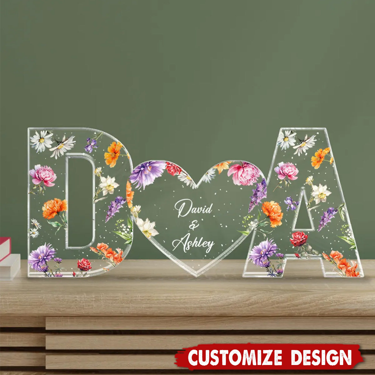 Couple Initials Floral Theme Valentine's Day Gift Anniversary Gift Personalized Acrylic Plaque