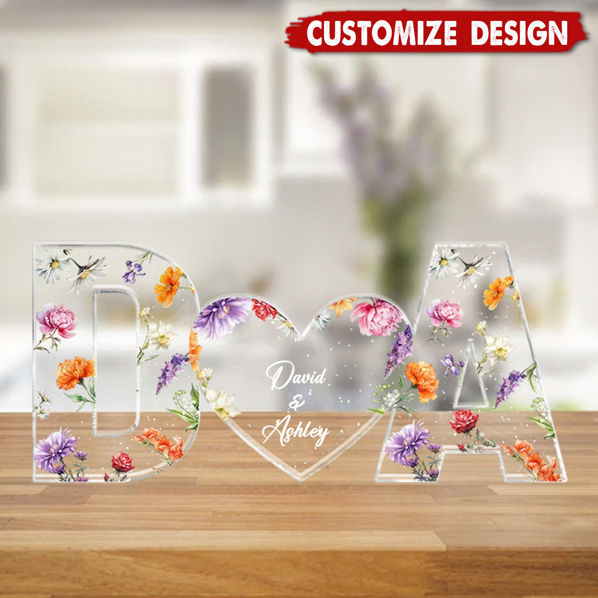 Couple Initials Floral Theme Valentine's Day Gift Anniversary Gift Personalized Acrylic Plaque