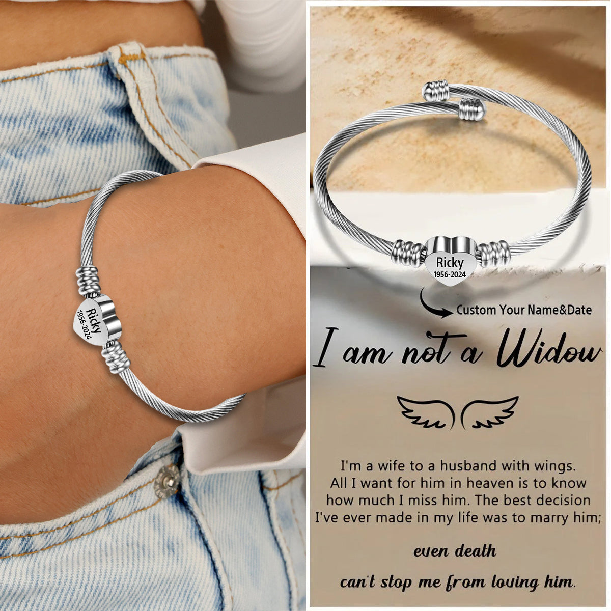 Personalized Memorial Heart Bracelet - Custom Name & Date Remembrance Cuff