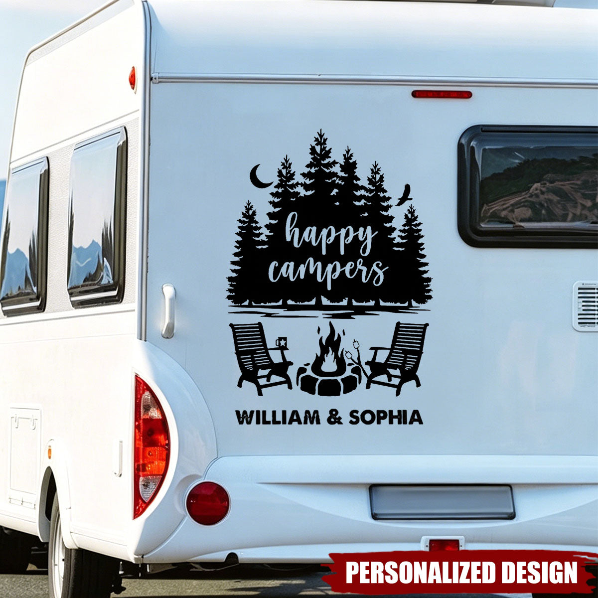 Personalized Forest Campfire RV Camper Window Decal - Gift For Camper Van Road Trip Lovers