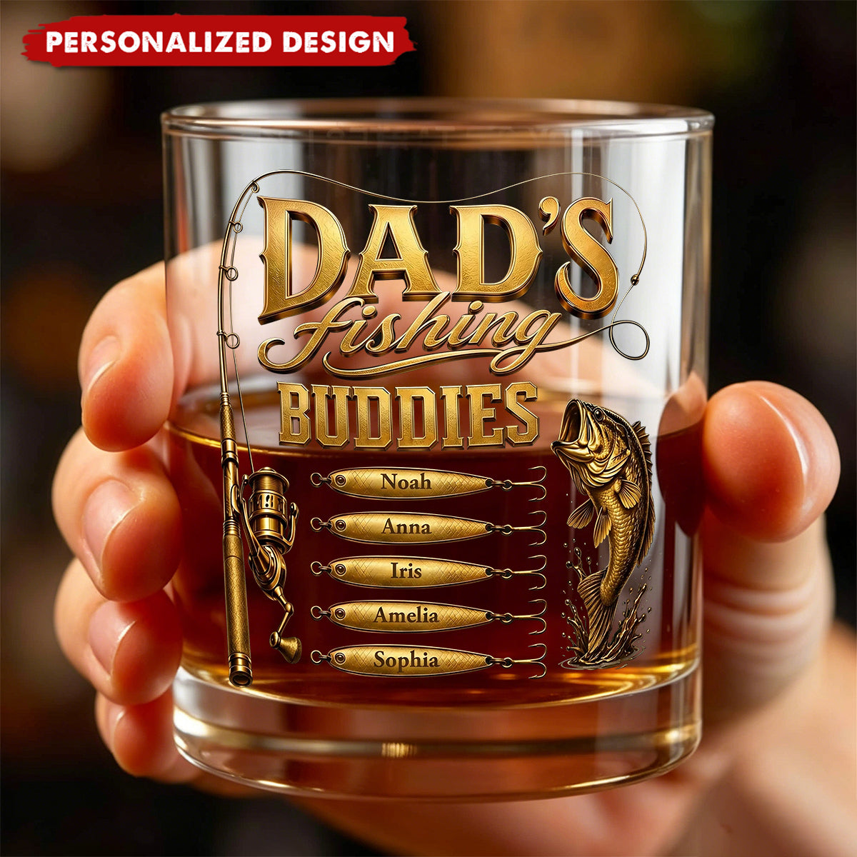 Personalized “ Fishing Buddies” Whiskey Glass - Custom Names Fishing Keepsake