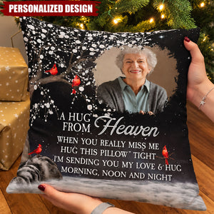 Personalized Photo Memorial Pillow - A Hug From Heaven Red Cardinal Sympathy Gift