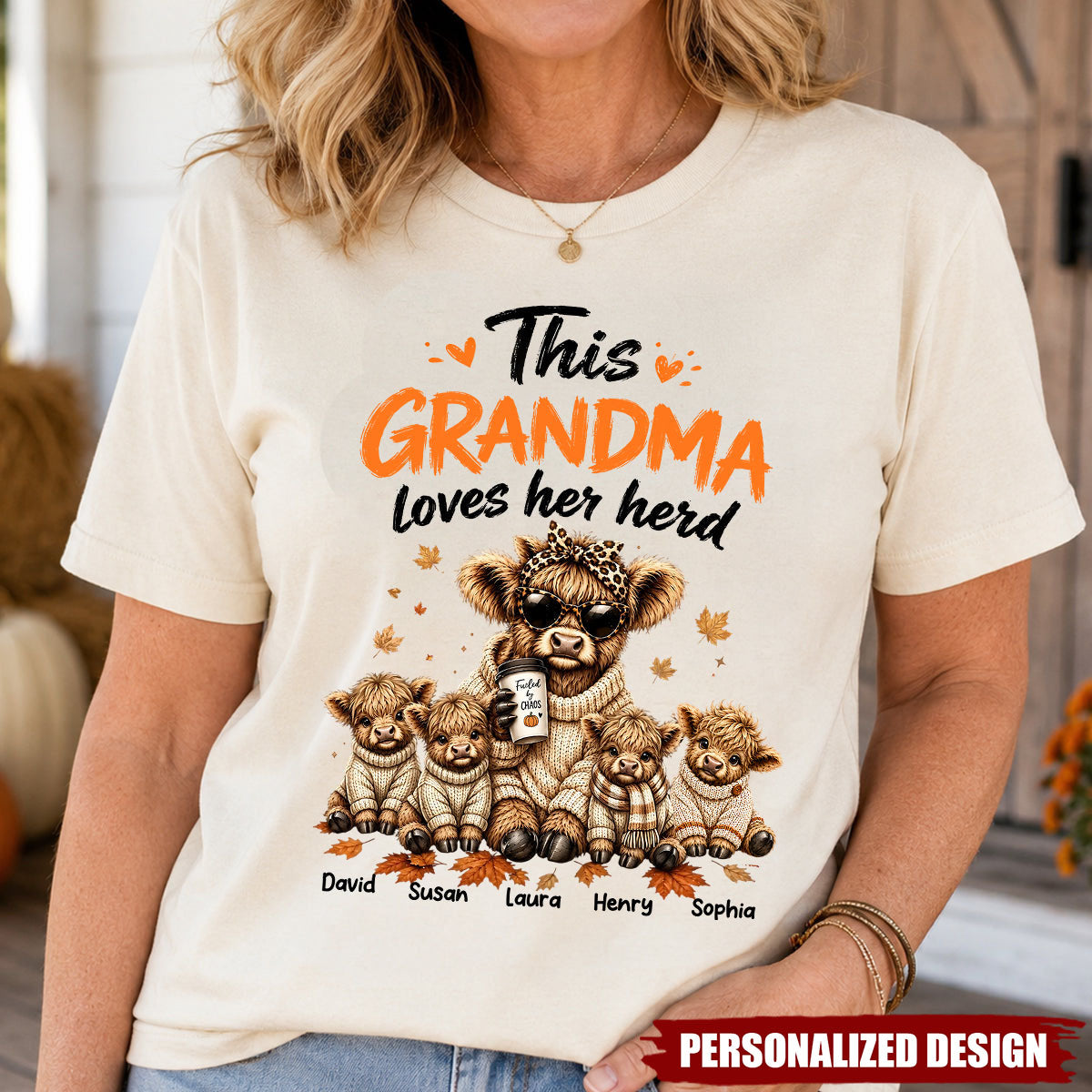 Personalized This Grandma Loves Her Herd - Highland Cow T-Shirt