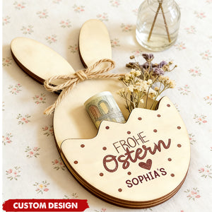 Personalized Wooden Easter Bunny Money Holder – Custom Frohe Ostern Gift