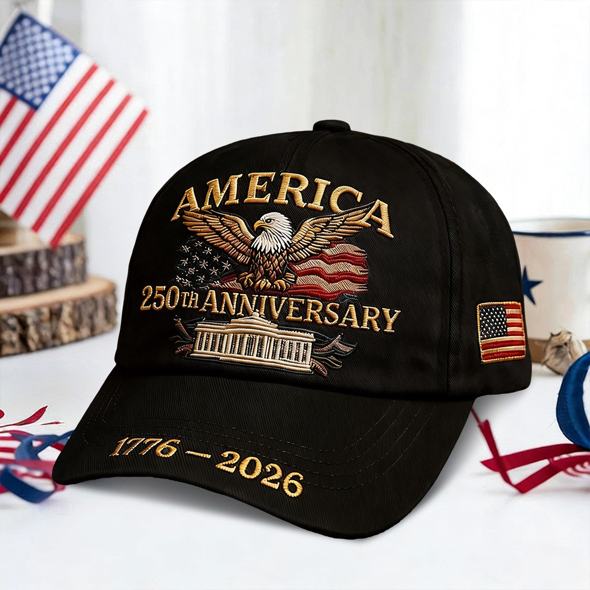 Bald Eagle US Flag America 250th Birthday Baseball Cap