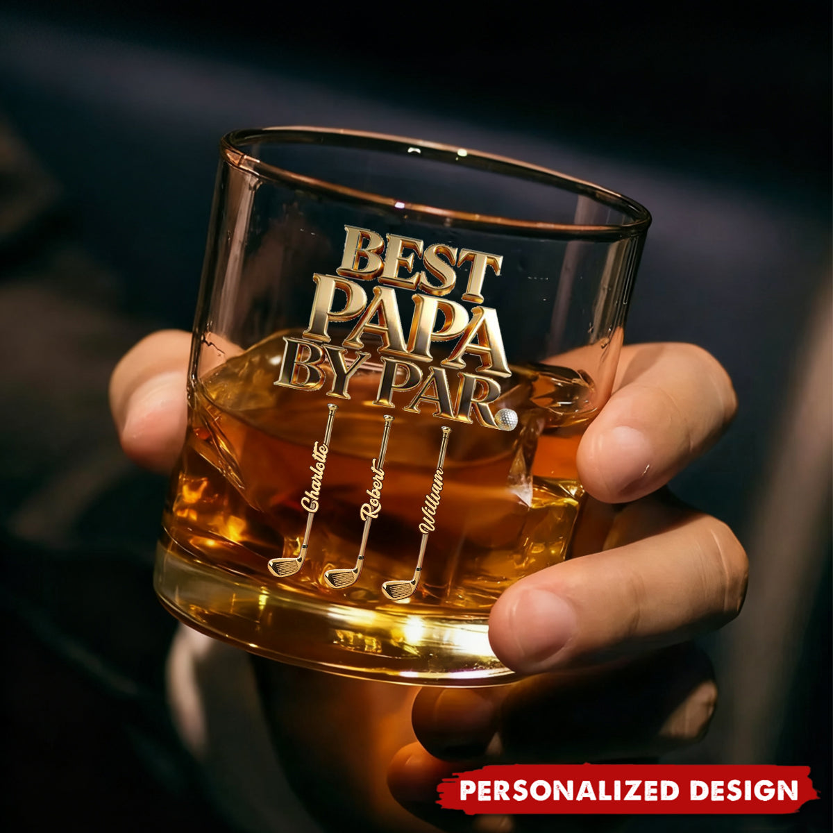 Personalized Best Dad By Par Golf Whiskey Glass - Father’s Day Golf Gift for Papa Grandpa