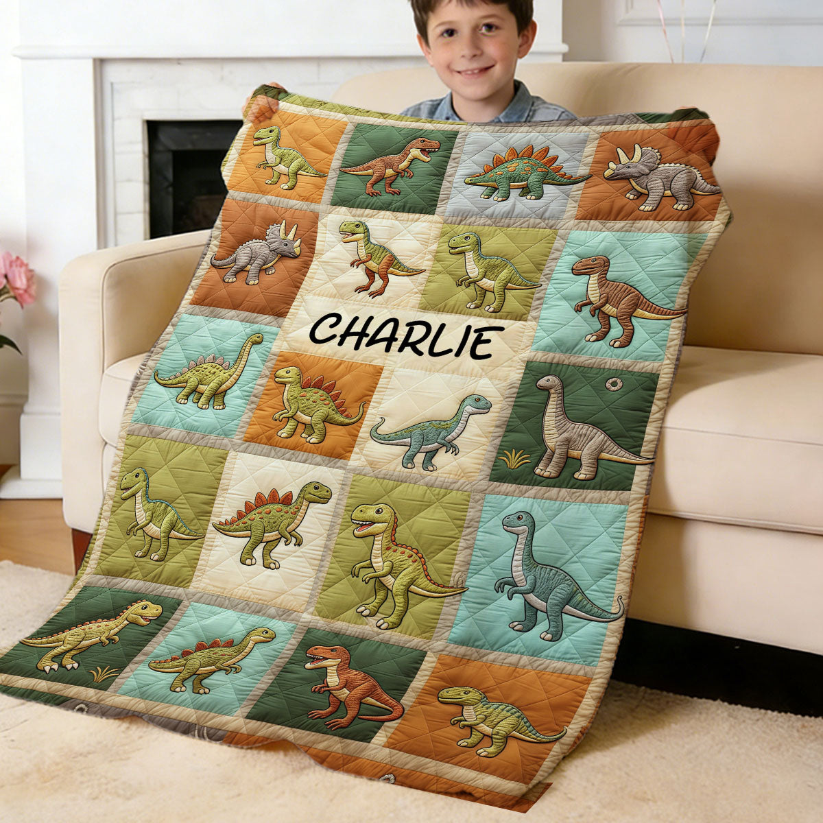 Personalized Multi Dinosaur Printed Blanket For Kids’ Room Or Nursery