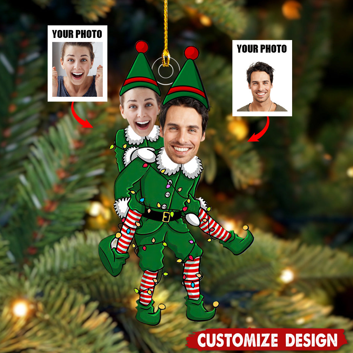 Personalized Couple Funny Elf Acrylic Photo Ornament - Gift For Couple