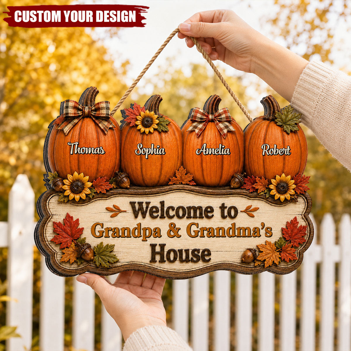Personalized Fall Pumpkin Welcome Door Sign - Halloween Gift, Autumn Harvest Gift