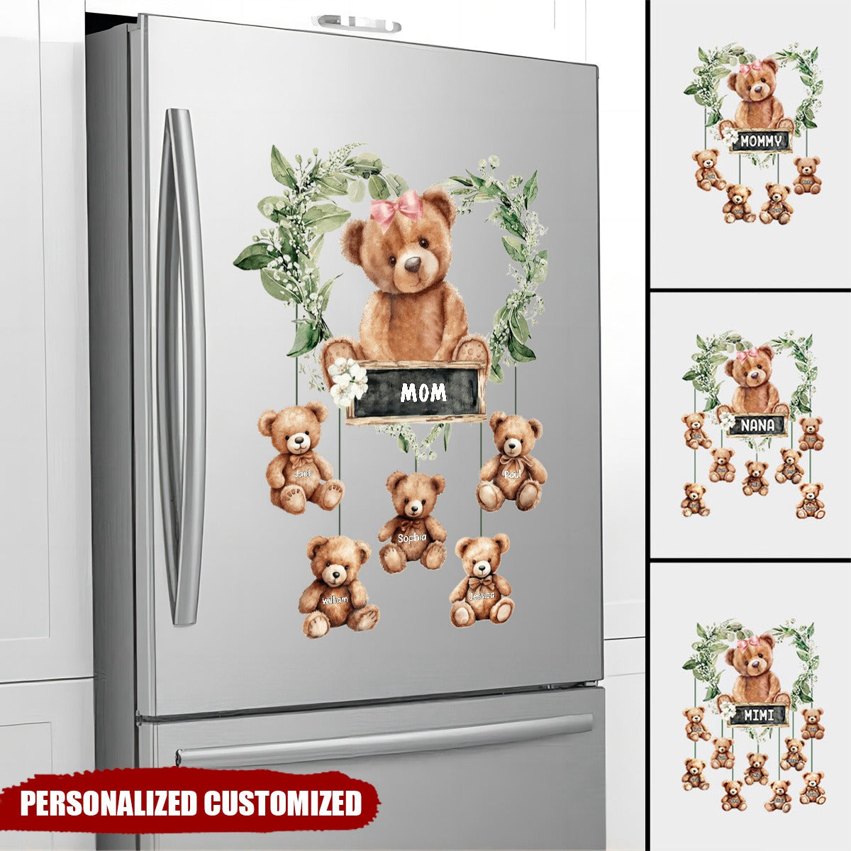 Grandma/ mama Bear Heart Wreath Personalized Decal