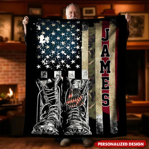 Personalized American Flag Combat Boots Blanket – Gift for Patriots