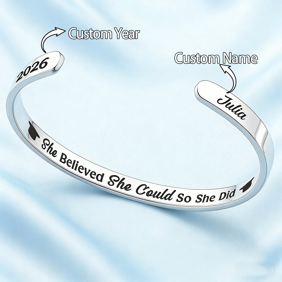 She Believed She Could So She Did -  Personalized Graduation Cuff Bracelet