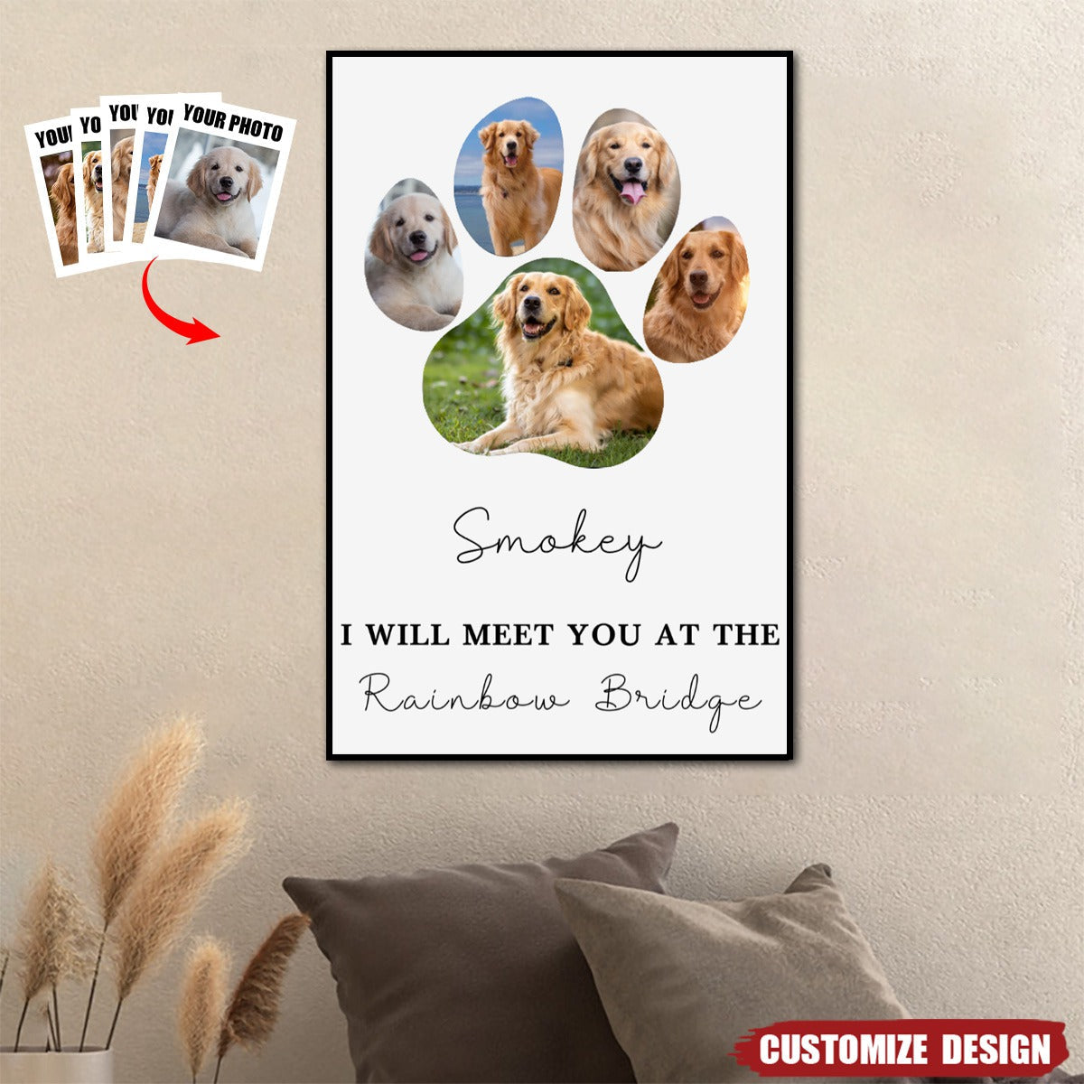 Personalized Memorial Dog Paw Photo Collage Poster