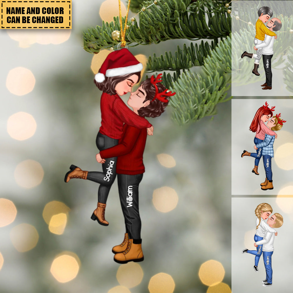 Winter Doll Couple Kissing Hugging Couple Personalized Acrylic Christmas Ornament