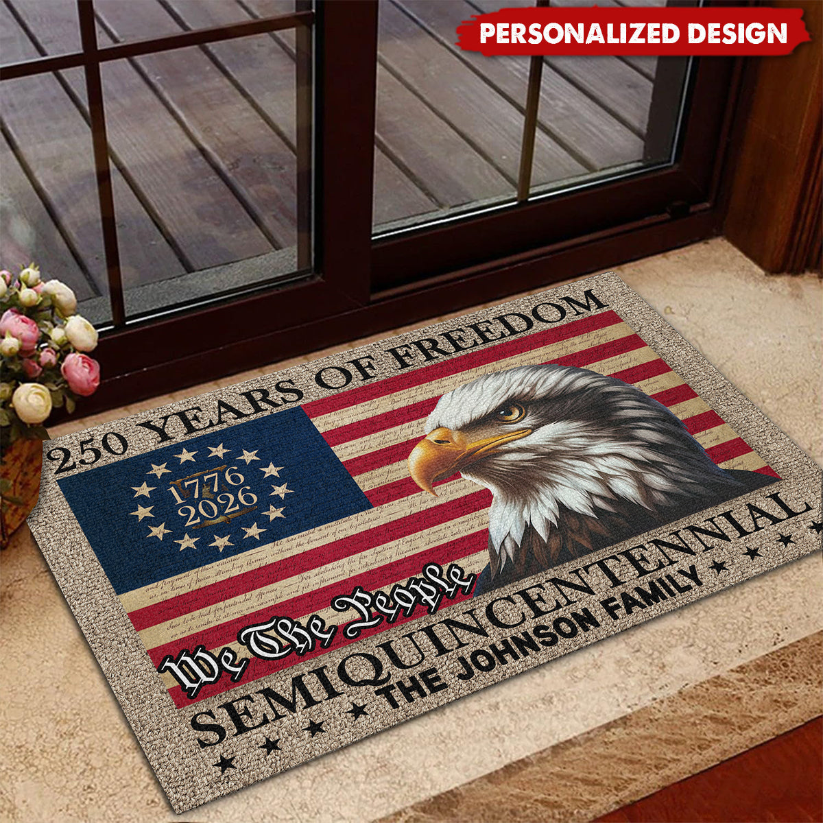 Personalized Patriotic Family Doormat —  American 250th Anniversary Gift