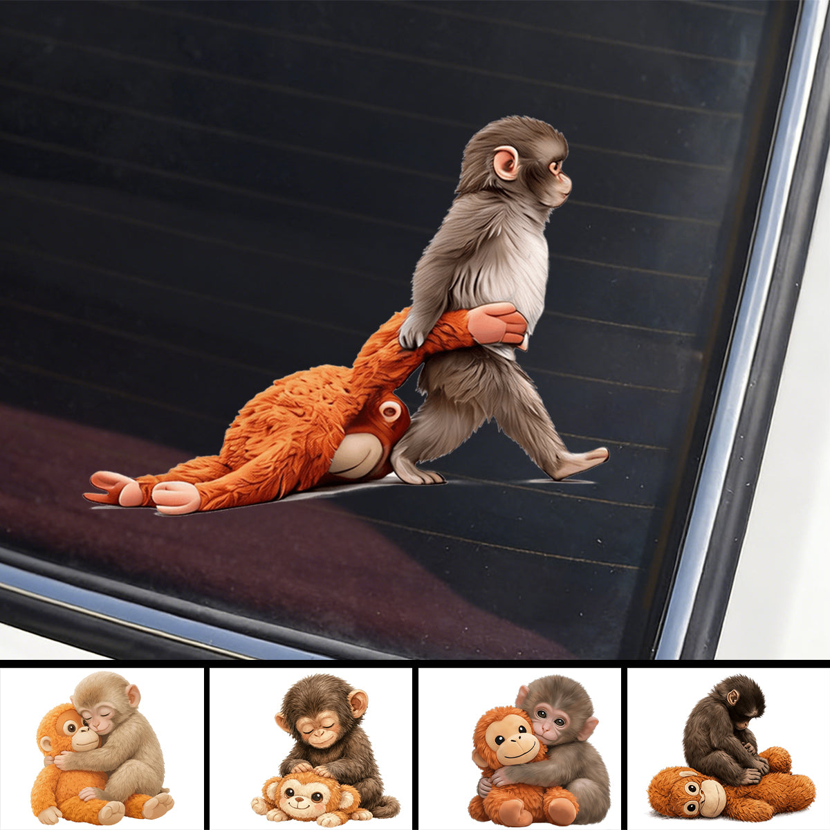 Baby Monkey Hugging Plush Sticker -  Gift for Family & Kids