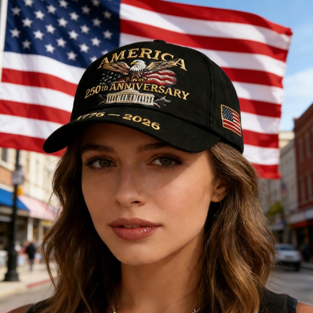 Bald Eagle US Flag America 250th Birthday Baseball Cap