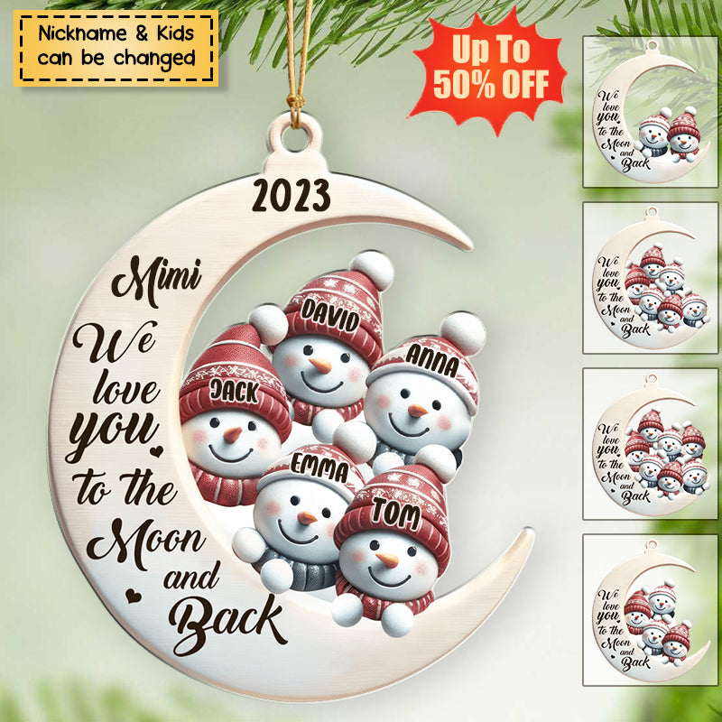 Grandma We Love You To The Moon And Back Cute Snowman Kids Personalized Acrylic Ornament