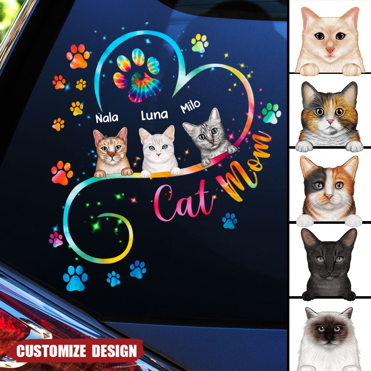 Personalized Cat Mom Heart Line Decal - Gift For Cat Lover