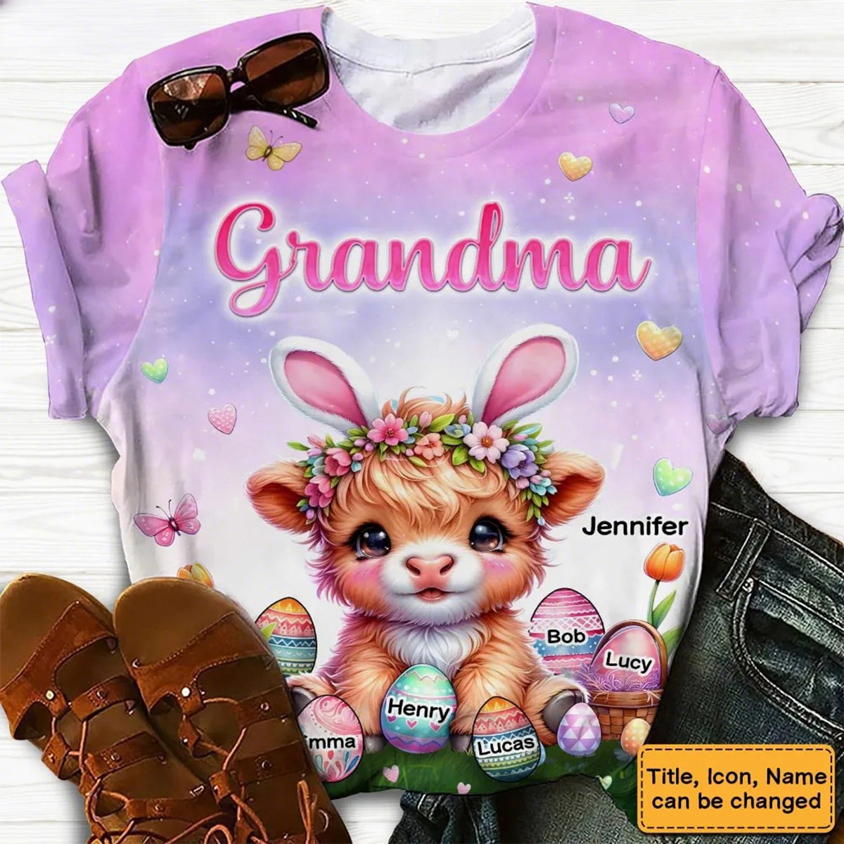 Personalized Grandma Easter Eggs Custom Grandkid Names All-over Print T Shirt