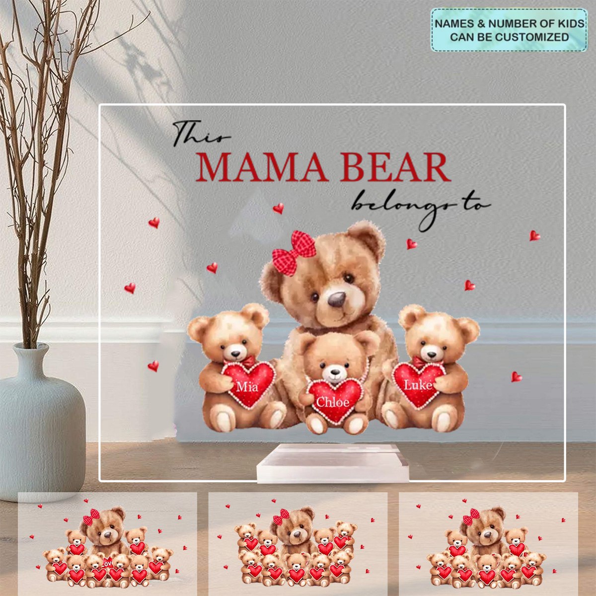 This Mama Bear Belong To - Personalized Custom Acrylic Plaque Clear Stand - Mother's Day Gift For Mom, Grandma, Family Members
