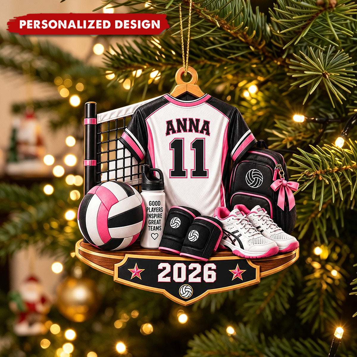 Personalized Volleyball Jersey Acrylic Christmas Ornament - Custom Name & Number Sports Keepsake