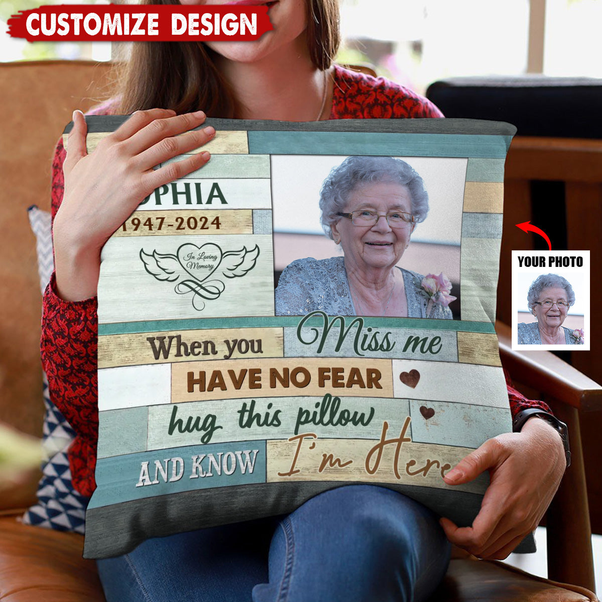 When You Miss Me - Personalized Photo Memorial  Pillow - Gift For Family, Siblings, Friends