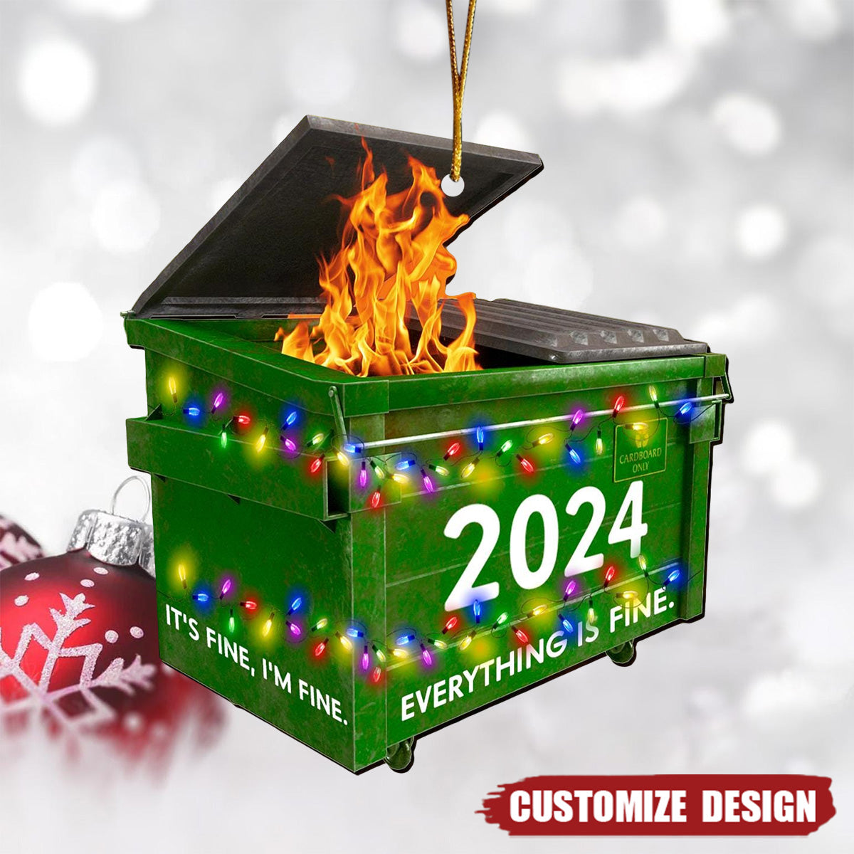 Dumpster on Fire Ornament, 2024 New Release Funny Christmas  Ornament,, Xmas Gag Gift