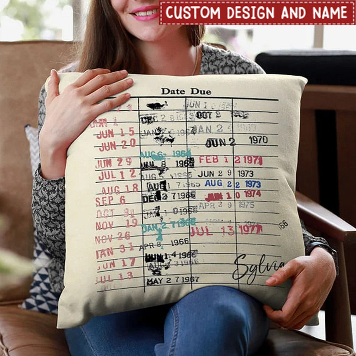 Personalized Retro Library Date Due Card Cushion Throw Pillow Cover Gifts for Book Lovers Readers