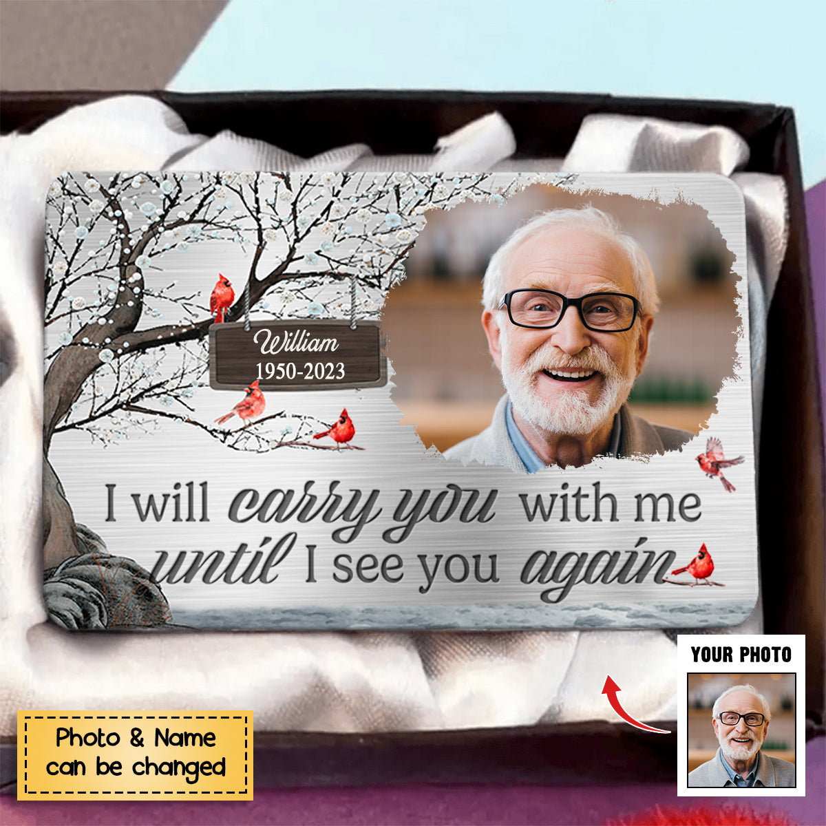 Custom Photo Forever In My Heart - Memorial Personalized Custom Aluminum Wallet Card - Sympathy Gift For Family Members